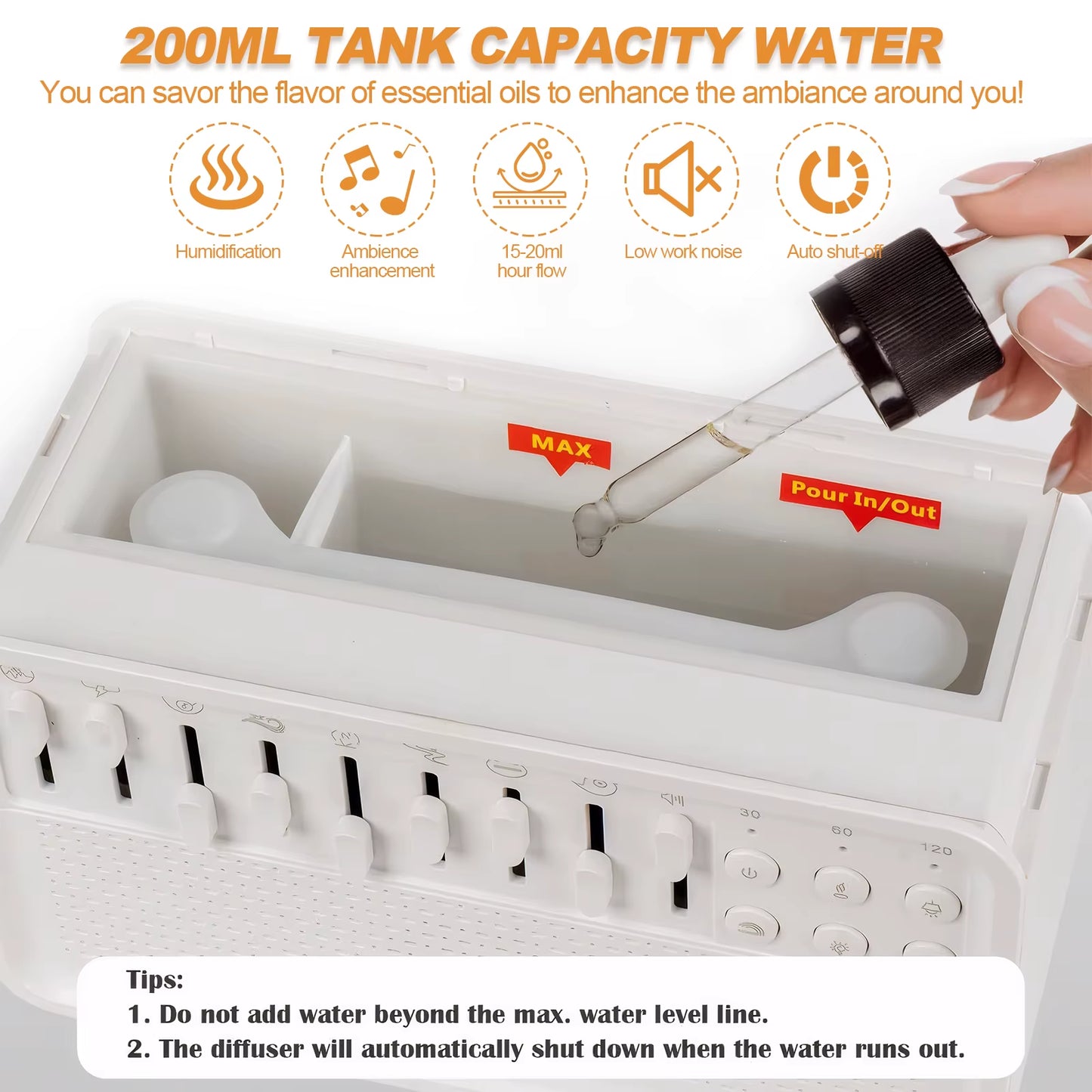 3In1 Flame Air Diffuser Humidifier Ultrasonic Aromatherapy 8 White Noise Combination & Bluetooth Music Player Fragrance Diffuser