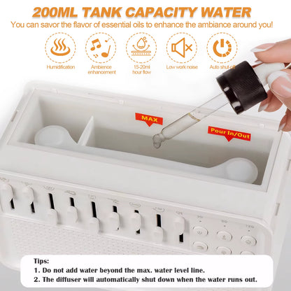 3In1 Flame Air Diffuser Humidifier Ultrasonic Aromatherapy 8 White Noise Combination & Bluetooth Music Player Fragrance Diffuser