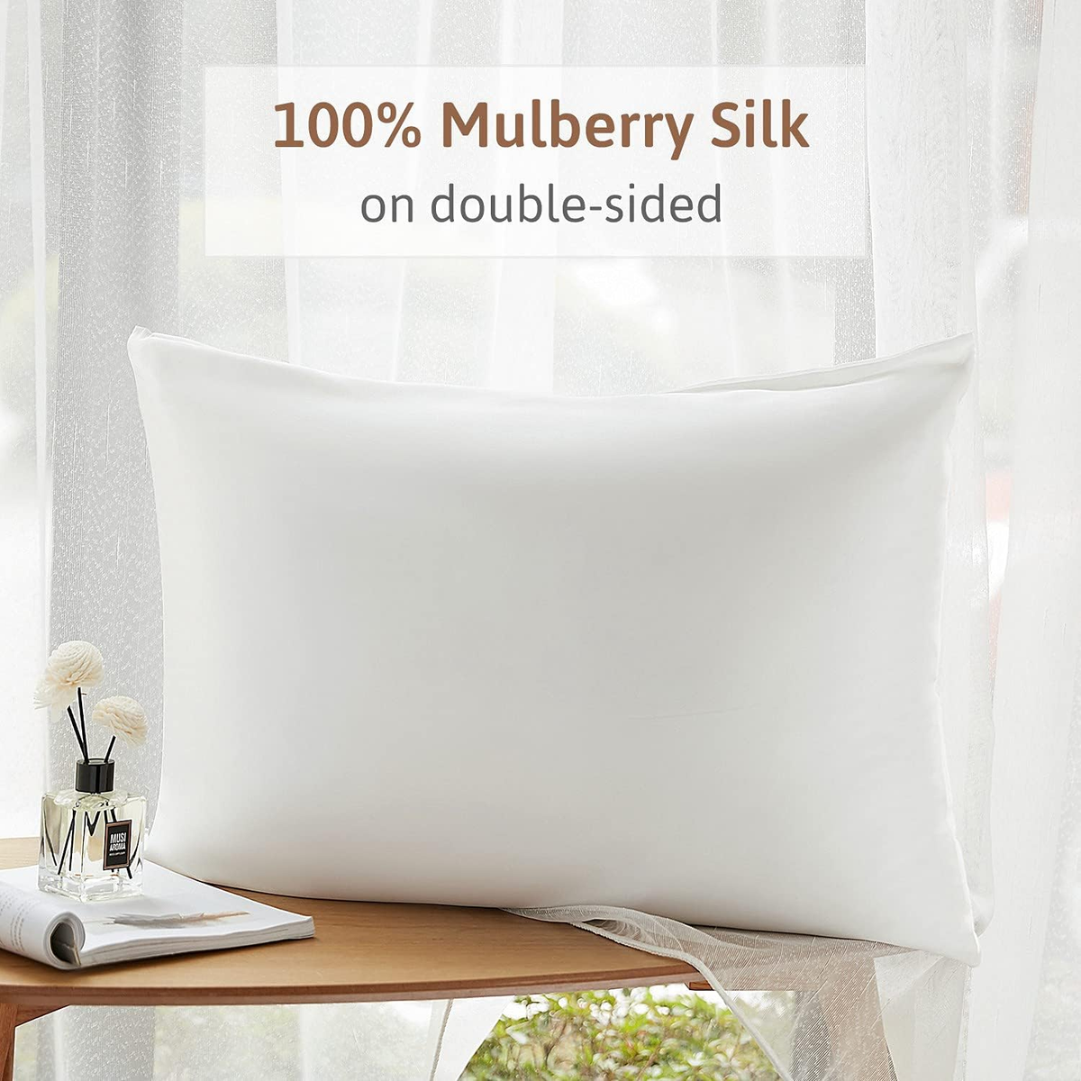 Pillowcase 100% Mulberry Silk for Hair and Skin, Double Sided 19 Momme Pure Silk Pillow Case with Hidden Zipper and Gift Box (Ivory White, 1 PC, Toddler 13