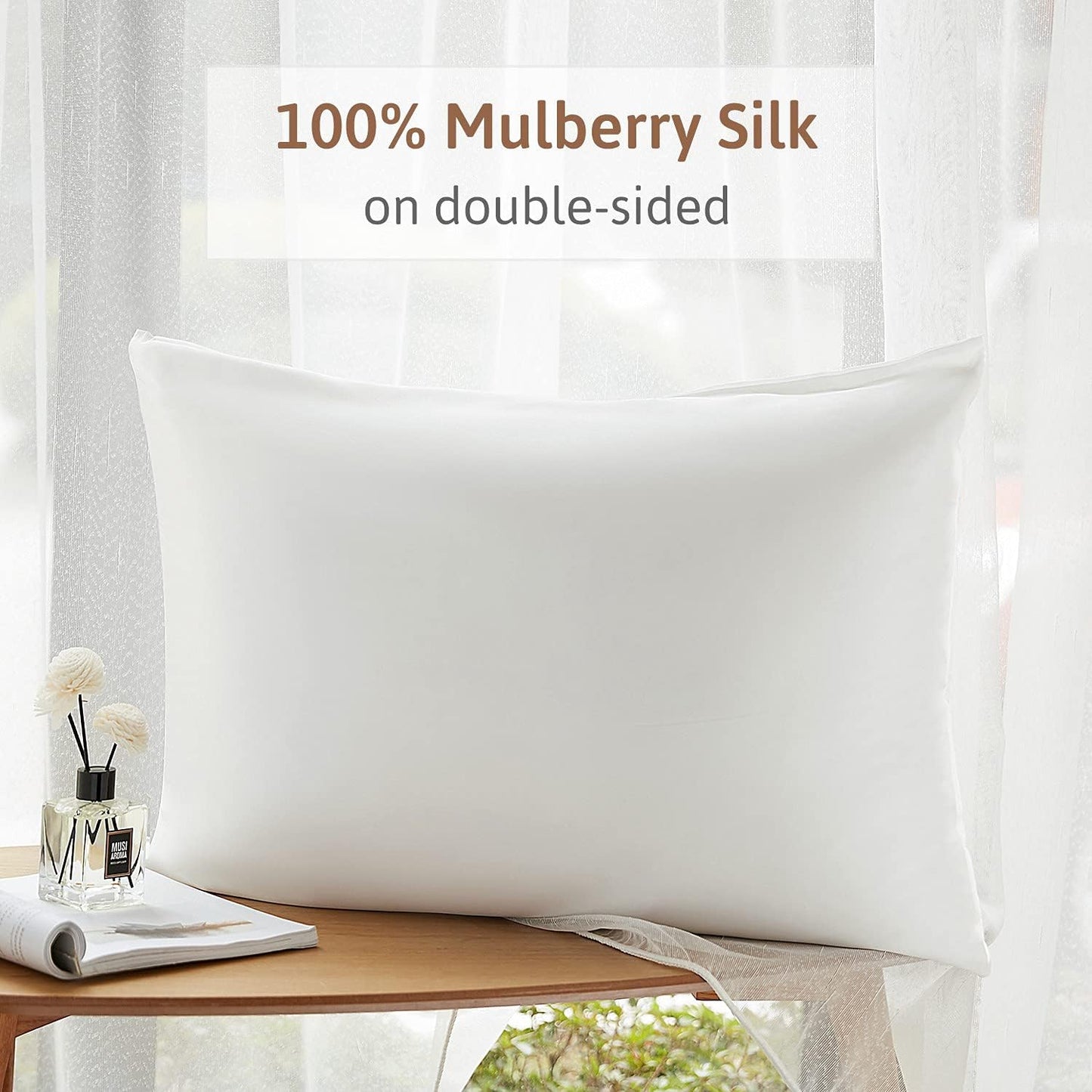 Pillowcase 100% Mulberry Silk for Hair and Skin, Double Sided 19 Momme Pure Silk Pillow Case with Hidden Zipper and Gift Box (Ivory White, 1 PC, Toddler 13"X18")