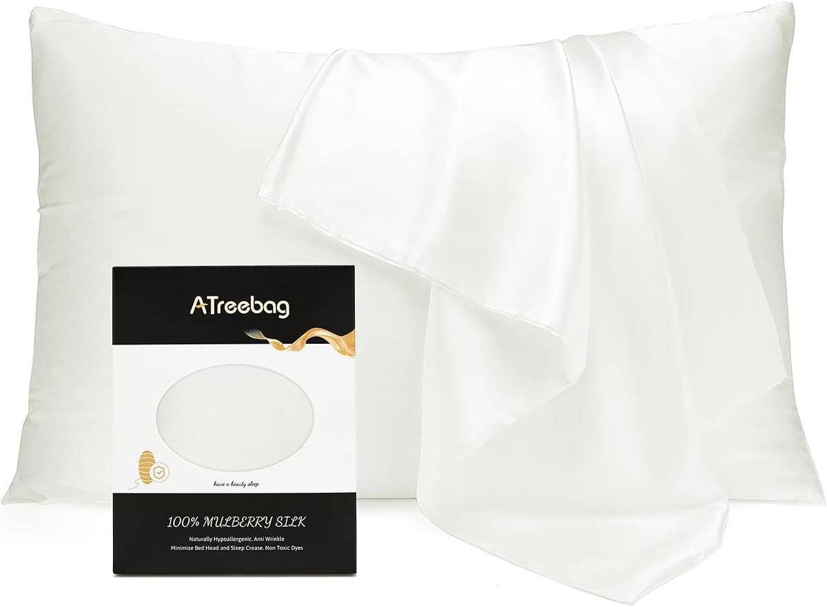 Pillowcase 100% Mulberry Silk for Hair and Skin, Double Sided 19 Momme Pure Silk Pillow Case with Hidden Zipper and Gift Box (Ivory White, 1 PC, Toddler 13