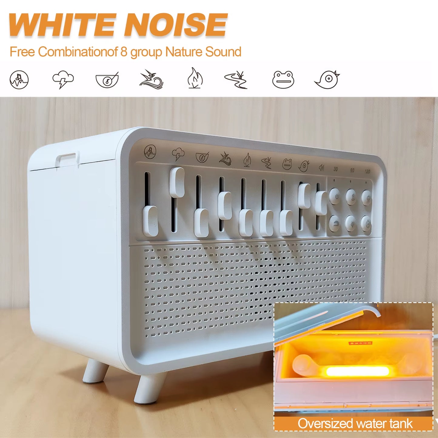 3In1 Flame Air Diffuser Humidifier Ultrasonic Aromatherapy 8 White Noise Combination & Bluetooth Music Player Fragrance Diffuser